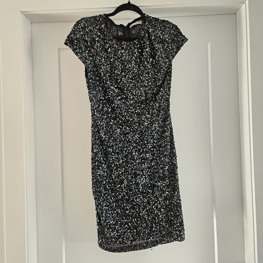 Alice + Olivia Sparkling Black and Blue Mini Dress
